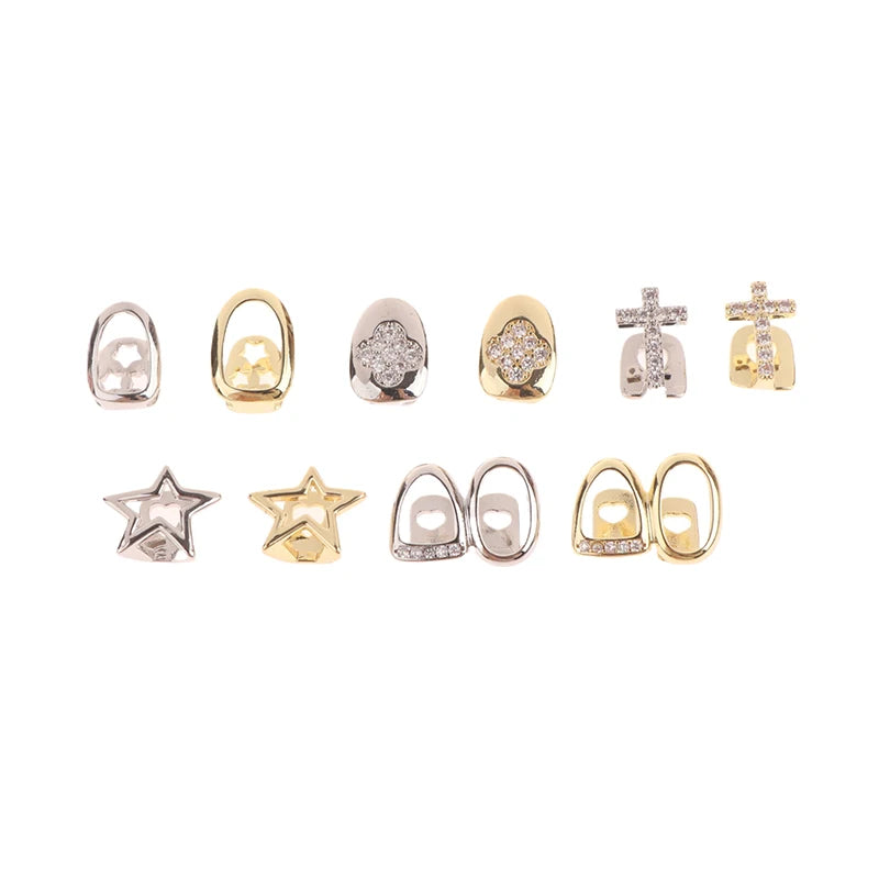 14-Style Dental Charms | Gold/Silver Diamond-Inlaid Star/Cross/Letter - Afrilinker