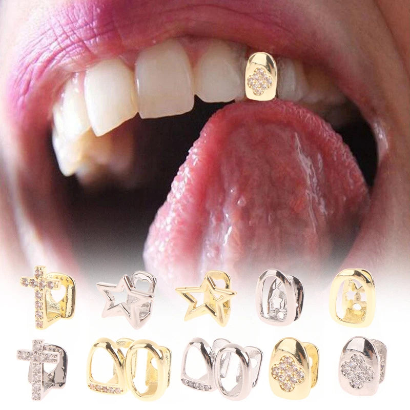 14-Style Dental Charms | Gold/Silver Diamond-Inlaid Star/Cross/Letter - Afrilinker