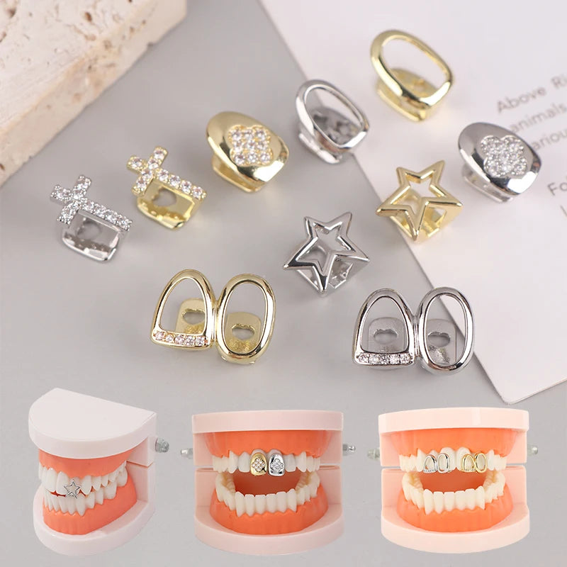 14-Style Dental Charms | Gold/Silver Diamond-Inlaid Star/Cross/Letter - Afrilinker