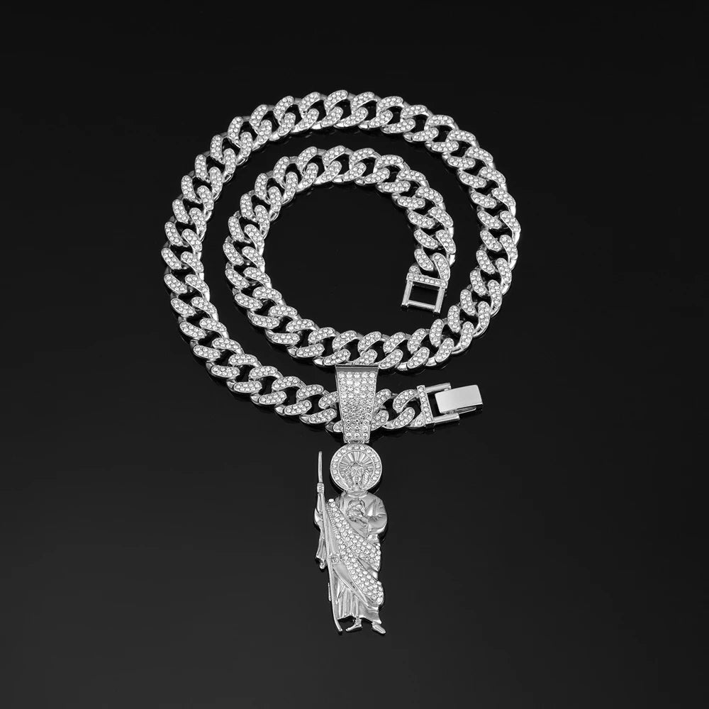 Men's Hip Hop Saint Jude Pendant Necklace with 13mm Cuban Chain - Afrilinker