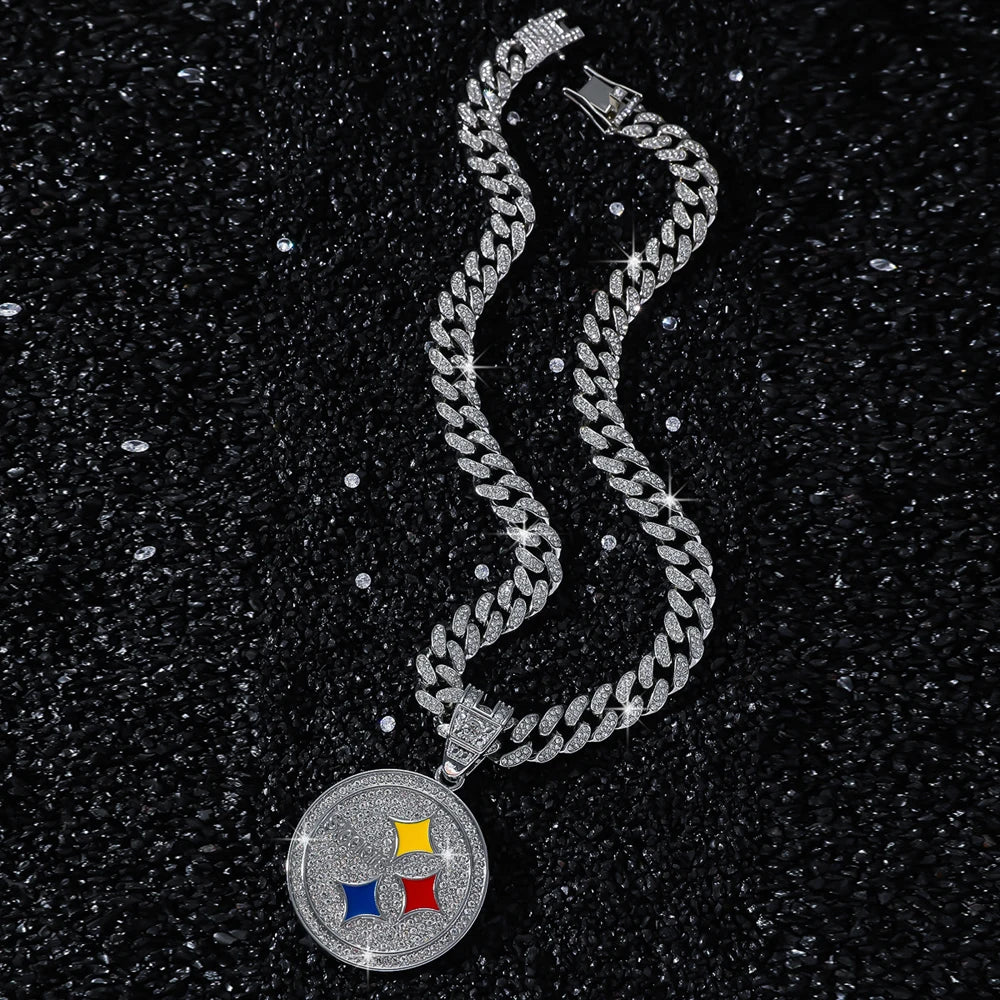 Hip Hop Iced Out Round Pendant Cuban Chain Necklace - Afrilinker