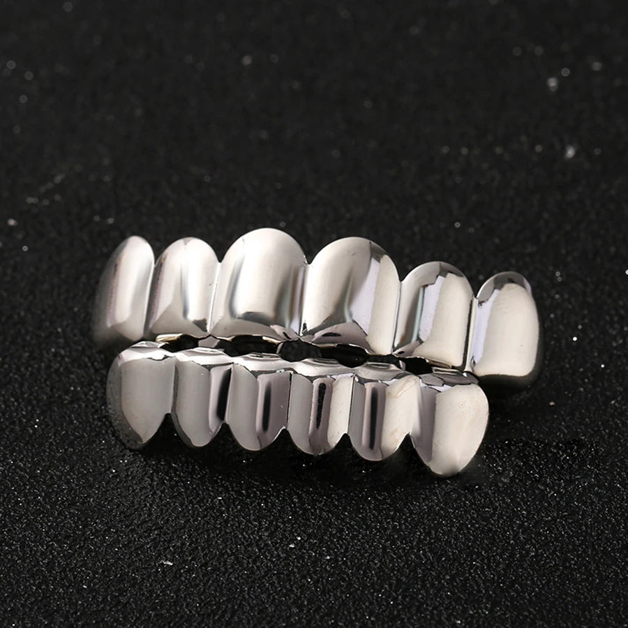 Classic Fashion 6/6 Teeth Grillz Hip Hop 14K Gold Plated Tooth Caps Decor Braces Dental Grills For Women Men Jewelry - Afrilinker