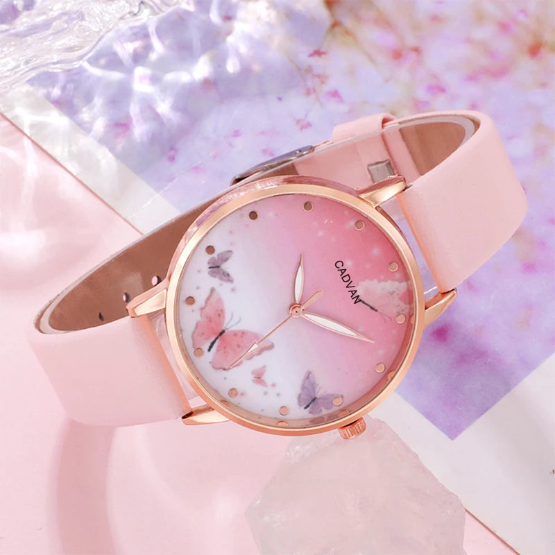 Women's Pink Butterfly Watch & Jewelry Set - Afrilinker