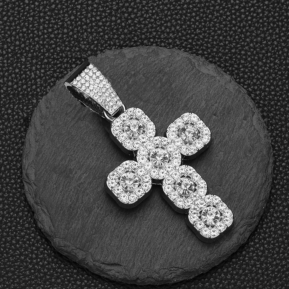 Hip Hop Square Cross Pendant Necklace with 13mm Cuban Chain - Afrilinker