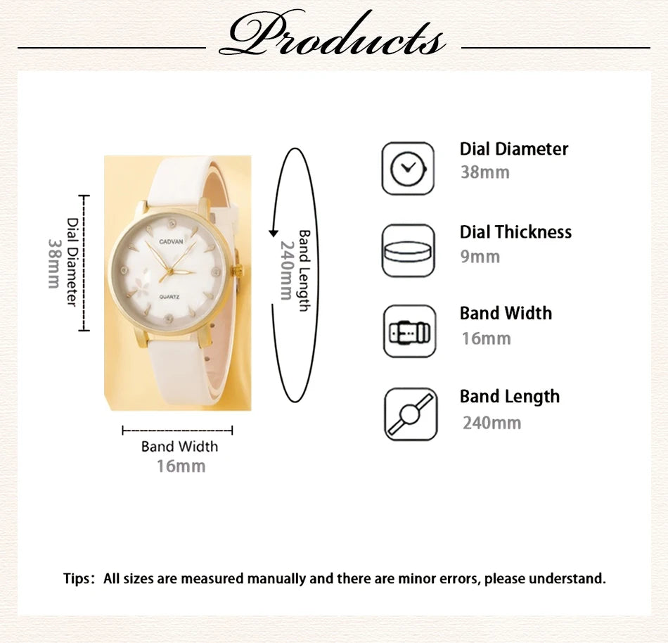 Women's Leather Band Quartz Watch Set - 5 - Piece Fashion Casual - Afrilinker