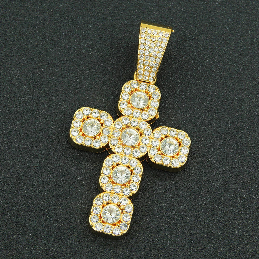 Hip Hop Square Cross Pendant Necklace with 13mm Cuban Chain - Afrilinker