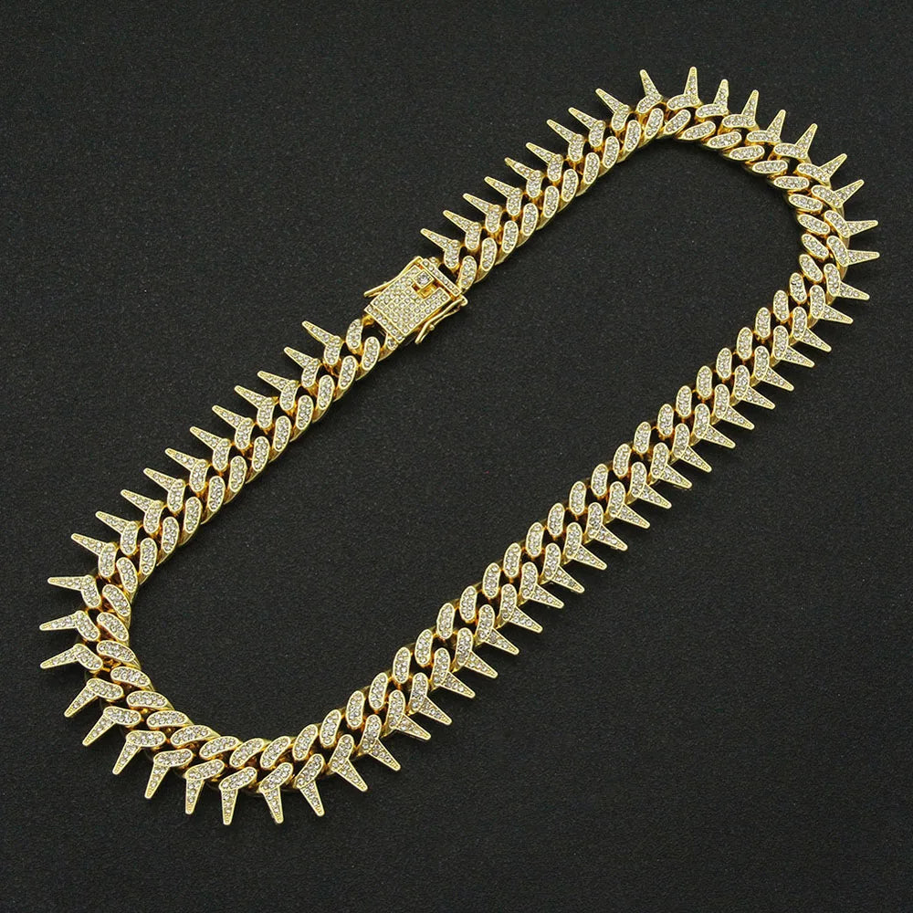Hip Hop Iced Out Thorns Cuban Chain Necklace - Afrilinker