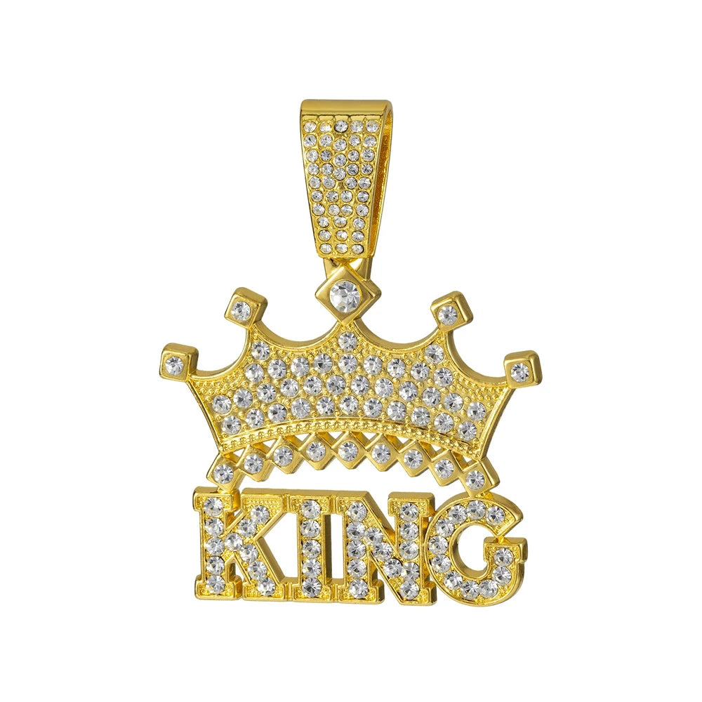 Hip Hop Crown with King Pendant Necklace - 13mm Crystal Cuban Chain - Afrilinker