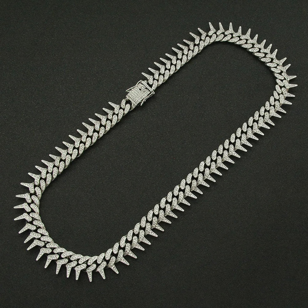 Hip Hop Iced Out Thorns Cuban Chain Necklace - Afrilinker