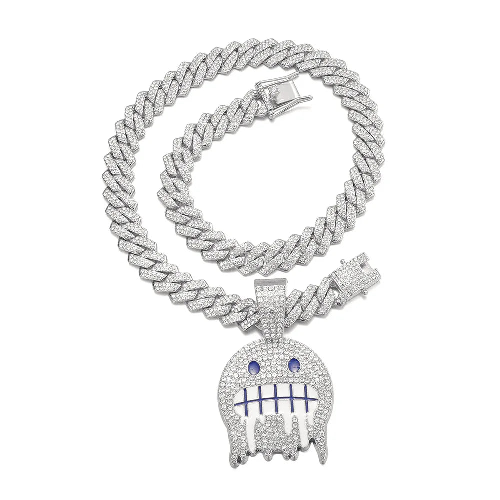 Hip Hop Iced Out Round Face Pendant Cuban Chain Necklace - Afrilinker