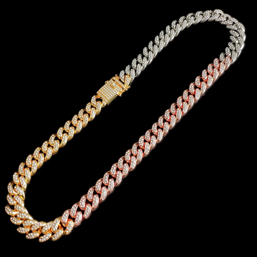 Unisex 13MM AAA Rhinestone Iced Out Miami Cuban Link Chain Necklace - Afrilinker