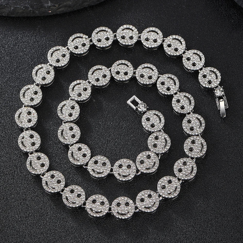 Hip Hop Iced Out Smiley Tennis Chain Necklace - Afrilinker
