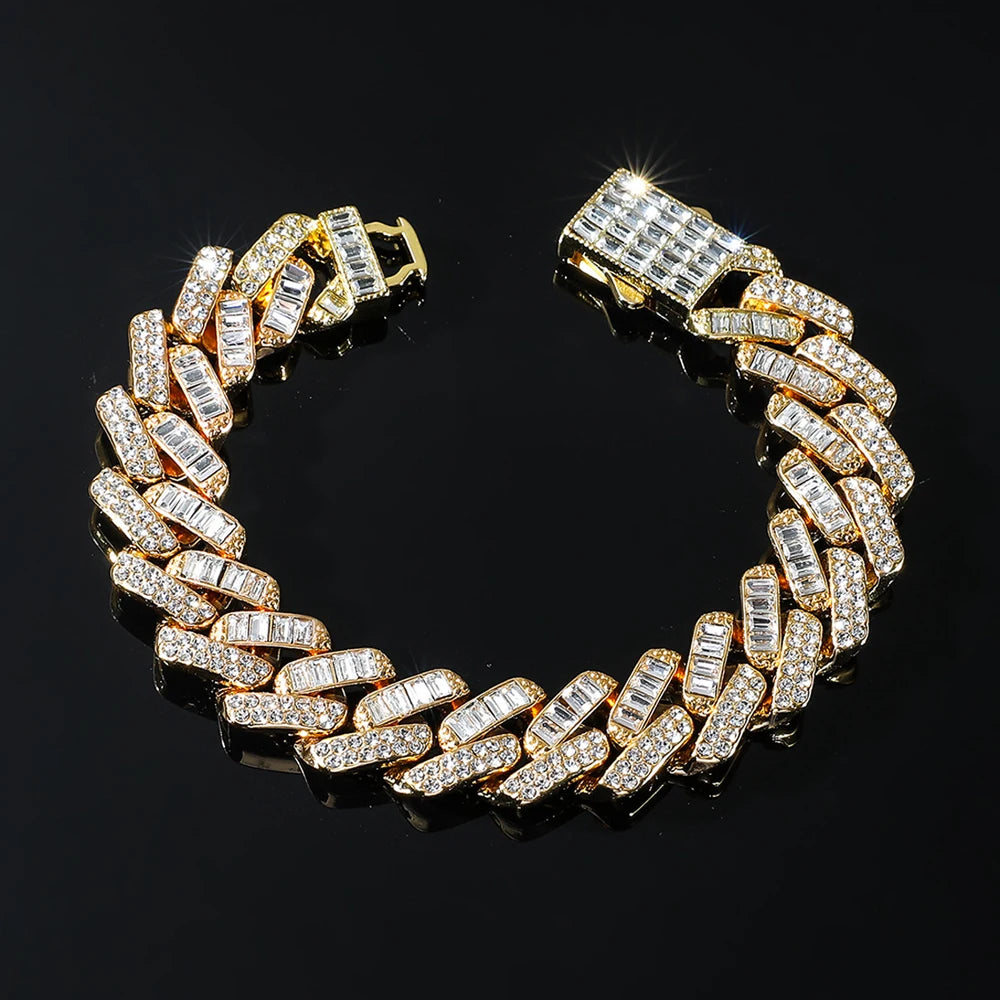 Hip Hop Iced Out 15MM Baguette Stone Cuban Chain Necklace - Afrilinker