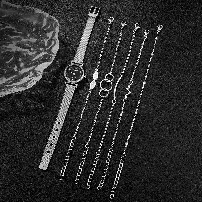 Fashion Casual Women's Watch & Bracelet Set - Silver Alloy - Afrilinker