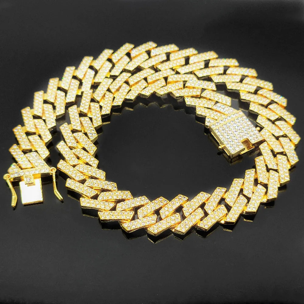 13mm Rhinestone Iced Out Square Miami Cuban Link Chain Necklaces For Men Women Rose Gold Silver Color Hip Hop Jewelry Neck Gift