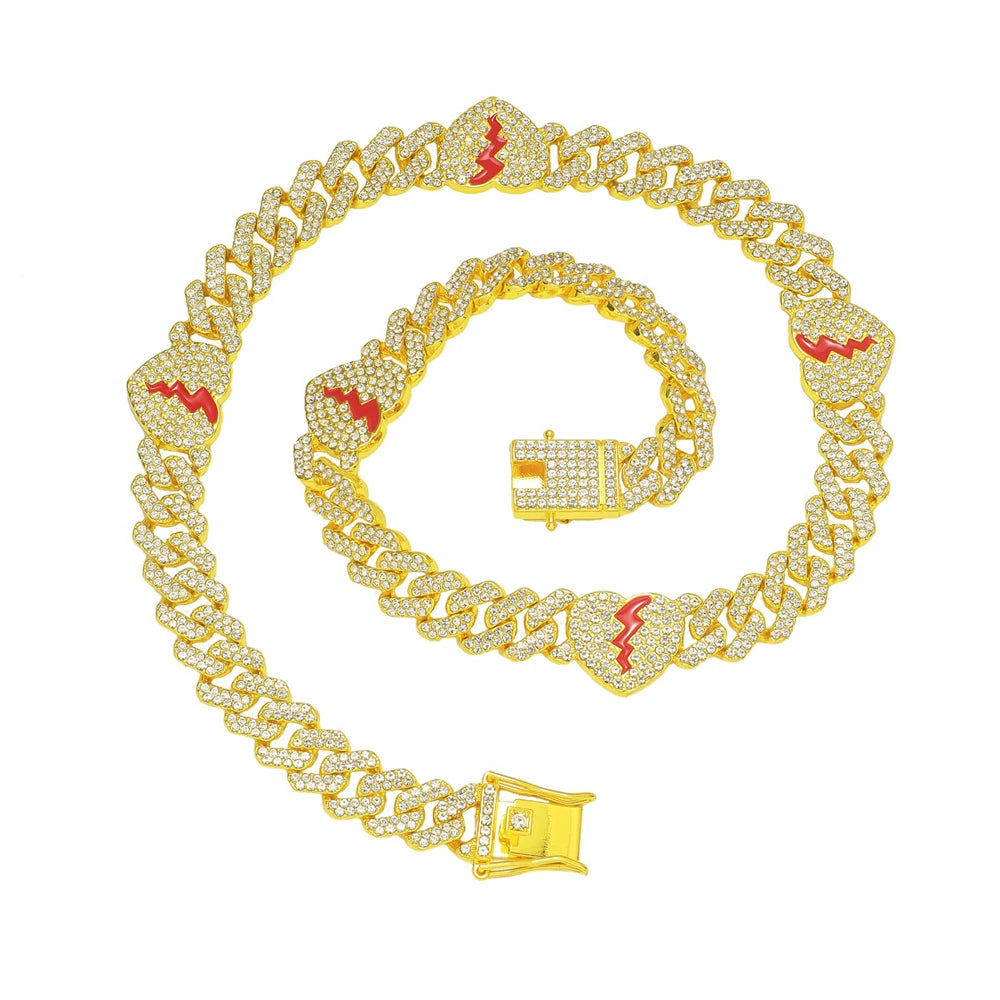 Hip Hop Iced Out Heart Pendant Link Chain Necklace - Afrilinker