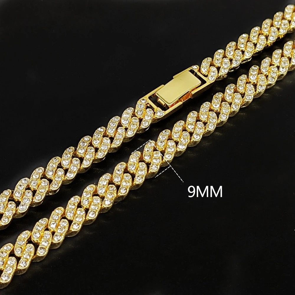 Hip Hop Iced Out 9MM Cuban Link Chain Necklace - Afrilinker