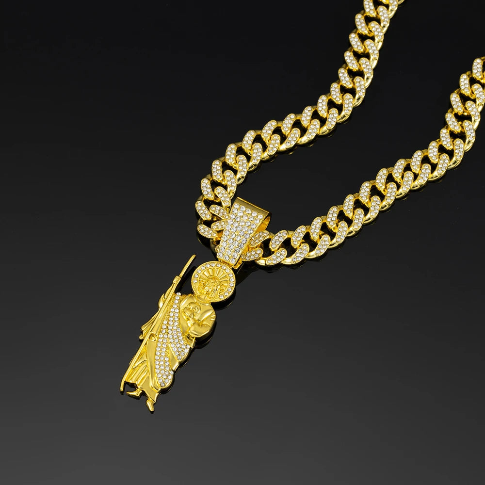 Men's Hip Hop Saint Jude Pendant Necklace with 13mm Cuban Chain - Afrilinker