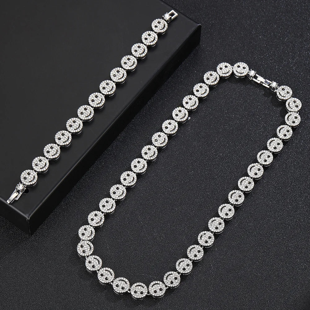 Hip Hop Iced Out Smiley Tennis Chain Necklace - Afrilinker