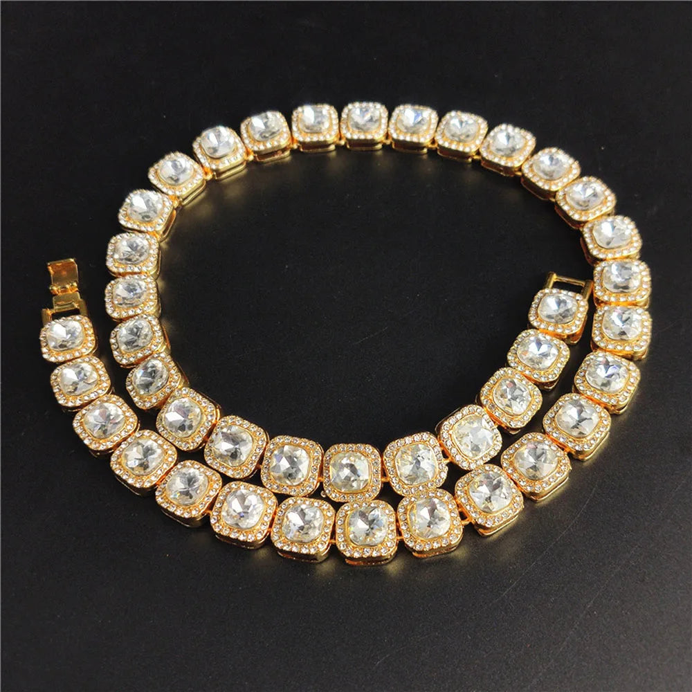Hip Hop Iced Out Square & Heart Pendant Cuban Chain Necklace - Afrilinker