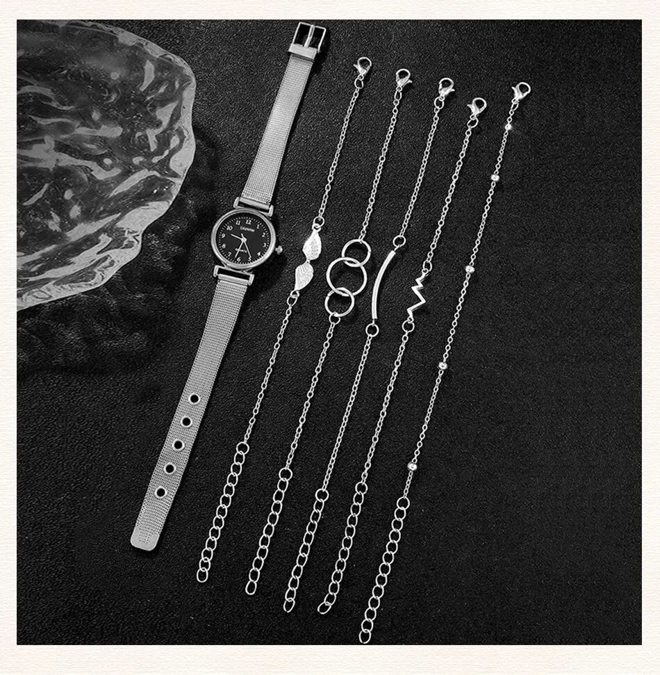 Fashion Casual Women's Watch & Bracelet Set - Silver Alloy - Afrilinker