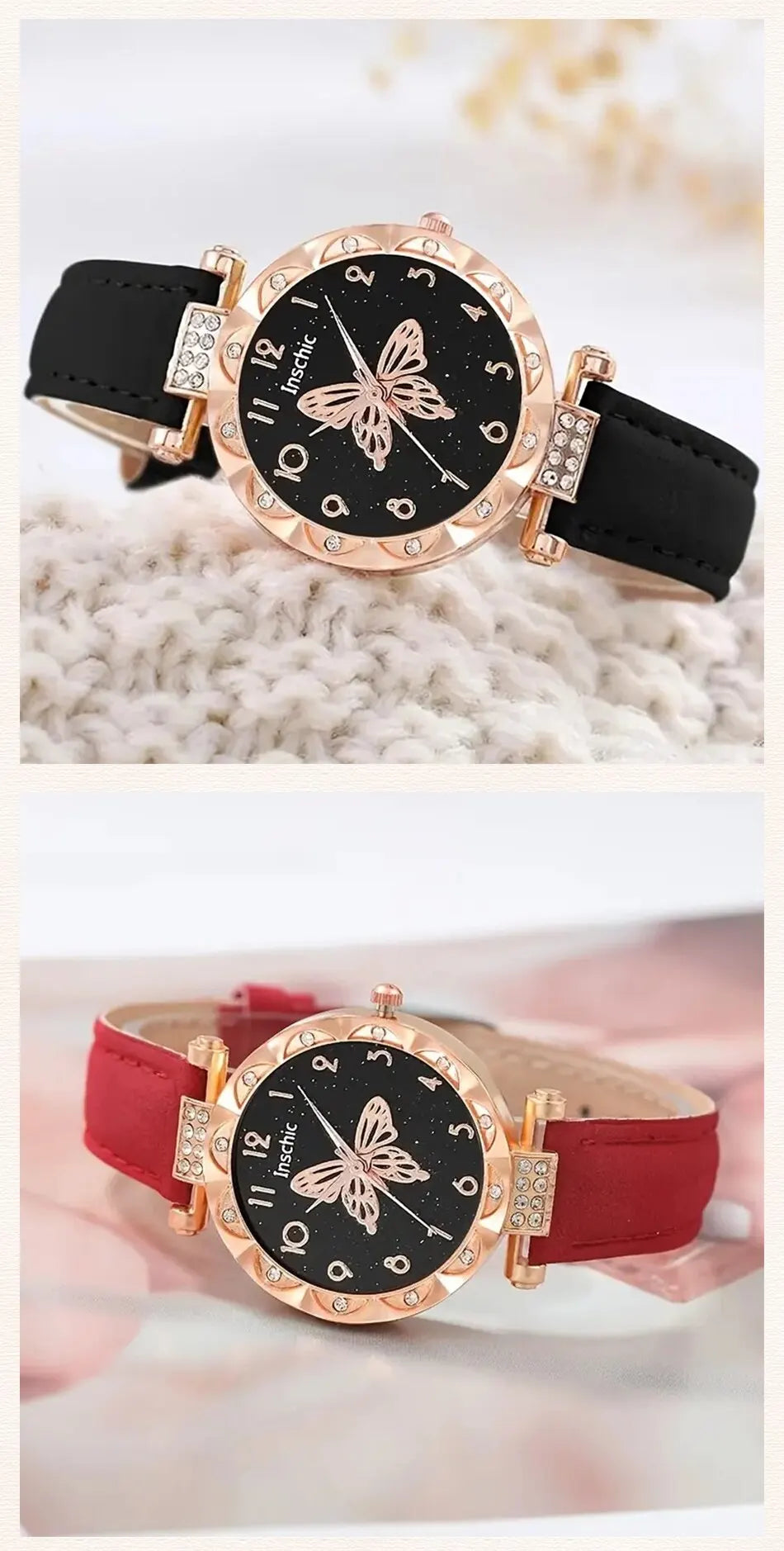 Fashion Casual Butterfly Watch & Jewelry Set - Leather Band - Afrilinker