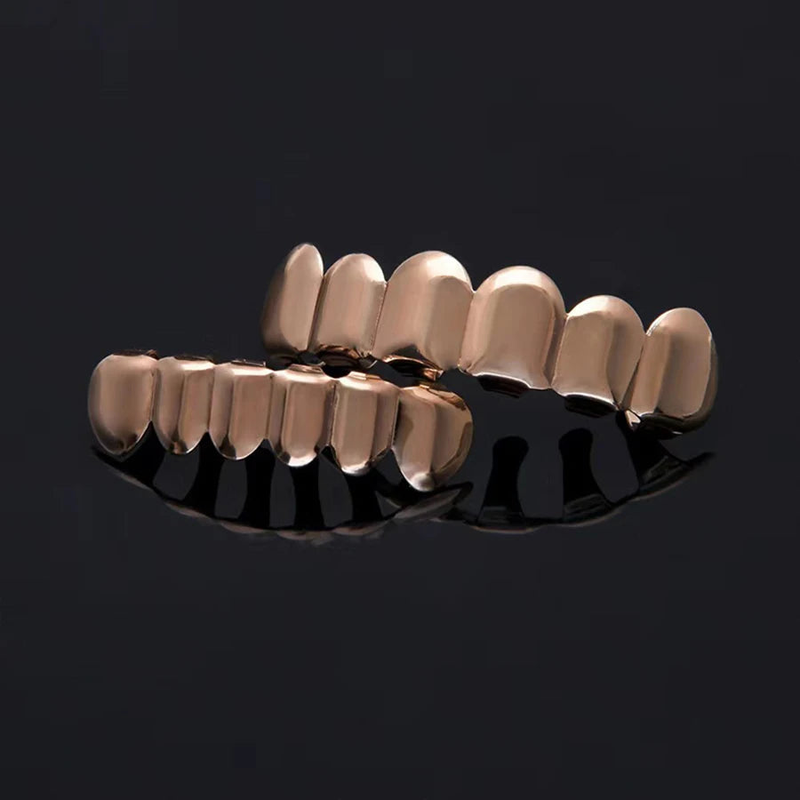 Classic Fashion 6/6 Teeth Grillz Hip Hop 14K Gold Plated Tooth Caps Decor Braces Dental Grills For Women Men Jewelry - Afrilinker
