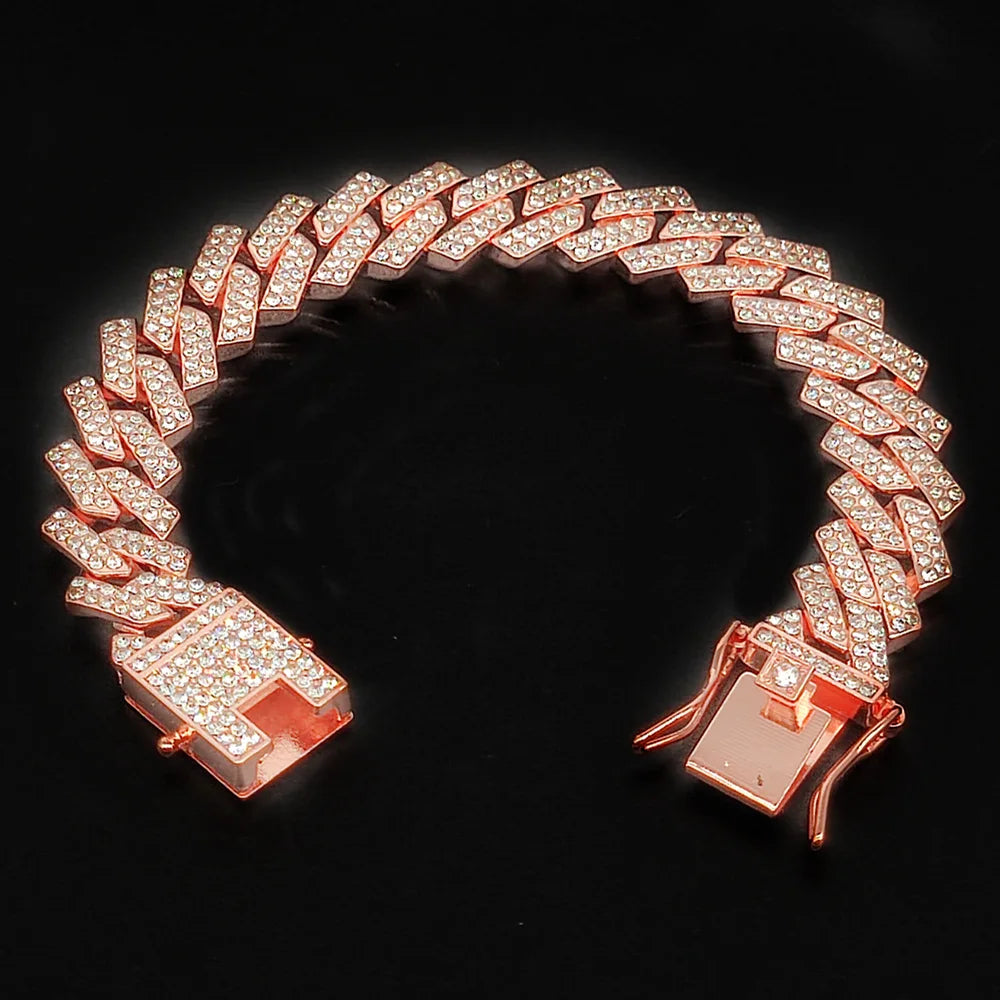 13mm Rhinestone Iced Out Square Miami Cuban Link Chain Necklaces For Men Women Rose Gold Silver Color Hip Hop Jewelry Neck Gift