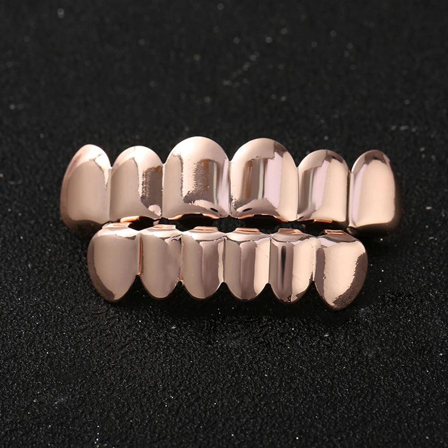 Classic Fashion 6/6 Teeth Grillz Hip Hop 14K Gold Plated Tooth Caps Decor Braces Dental Grills For Women Men Jewelry - Afrilinker