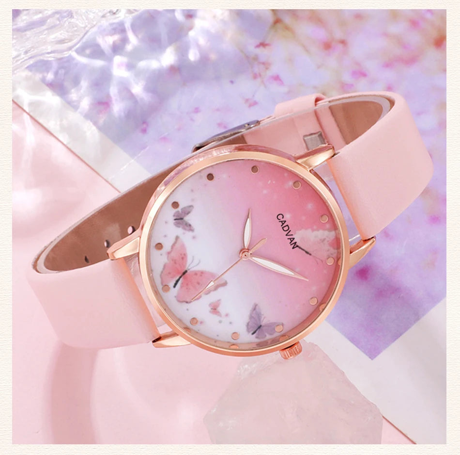 Women's Pink Butterfly Watch & Jewelry Set - Afrilinker