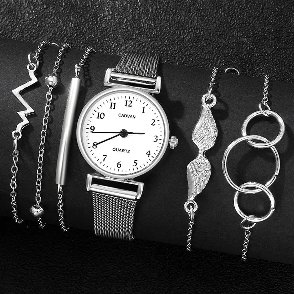 Fashion Casual Women's Watch & Bracelet Set - Silver Alloy - Afrilinker