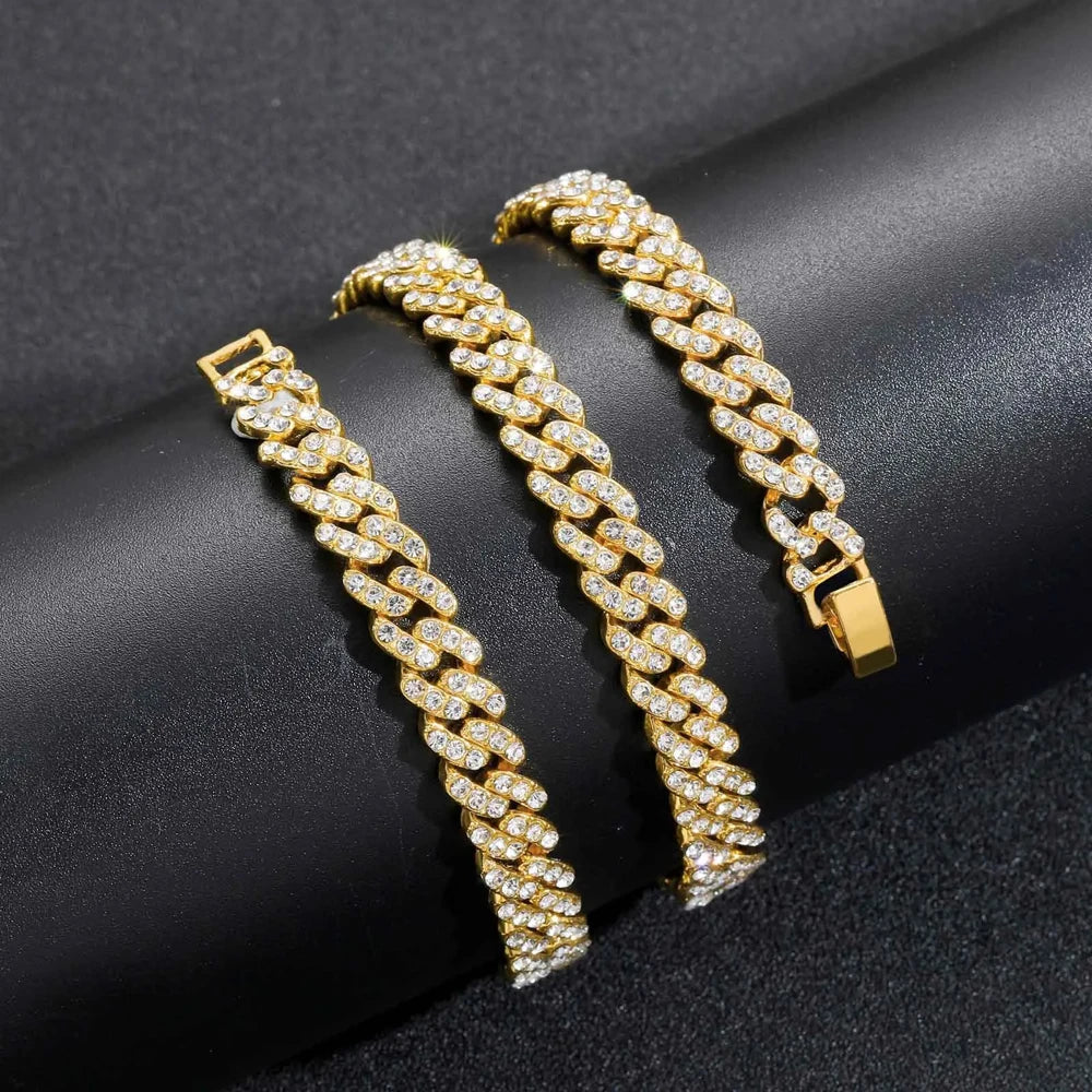 Unisex Hip Hop Iced Out 9MM Miami Cuban Chain Necklace - Afrilinker