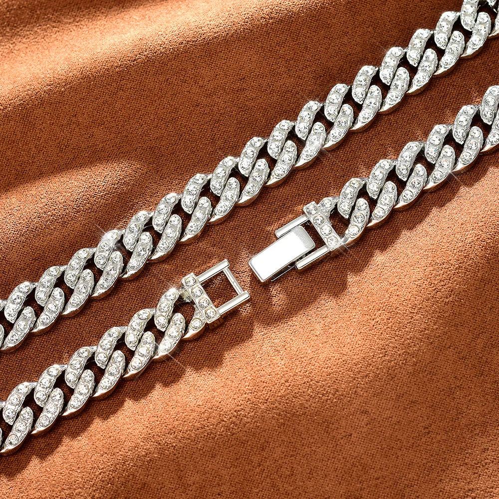 Unisex Hip Hop Iced Out 9MM Miami Cuban Chain Necklace - Afrilinker