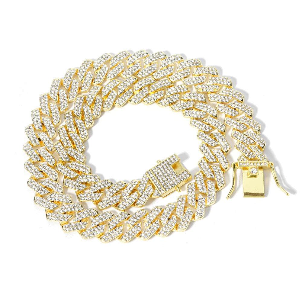 Hip Hop Iced Out Crystal Cuban Link Chain Necklace - Afrilinker