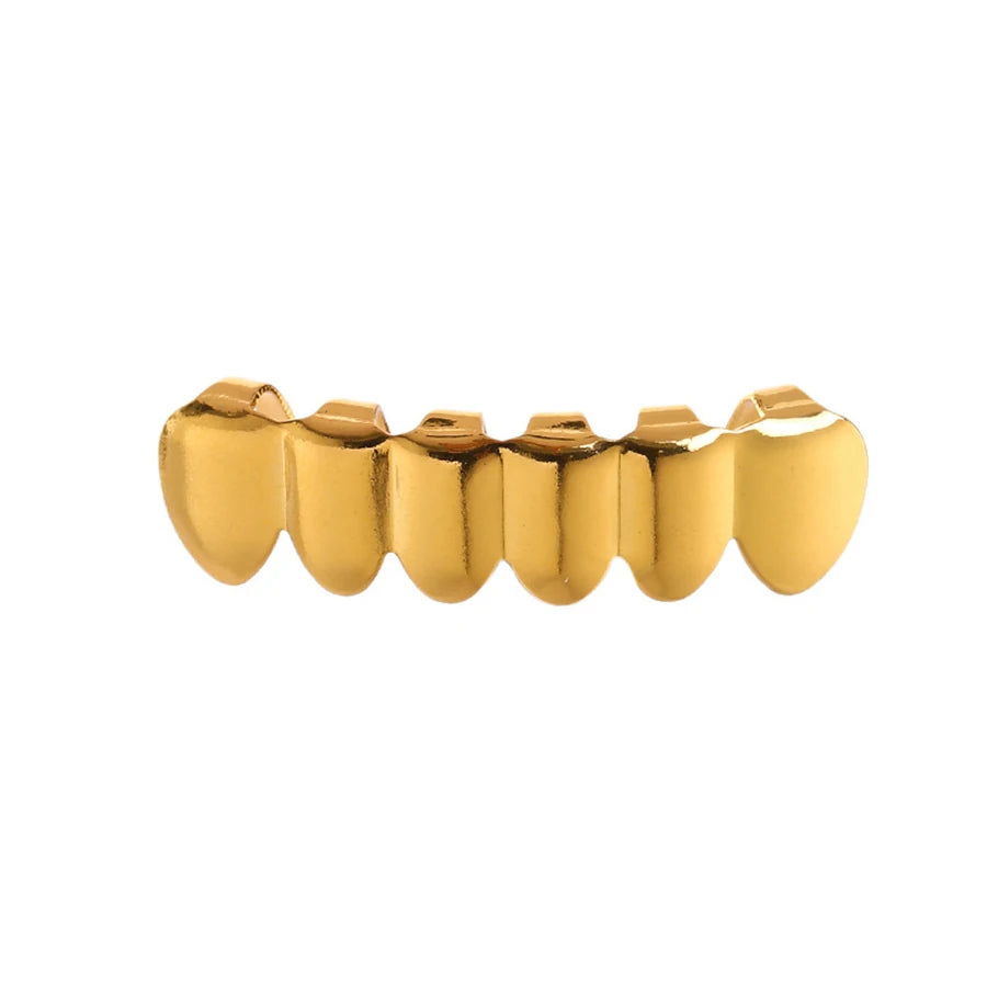 Classic Fashion 6/6 Teeth Grillz Hip Hop 14K Gold Plated Tooth Caps Decor Braces Dental Grills For Women Men Jewelry - Afrilinker