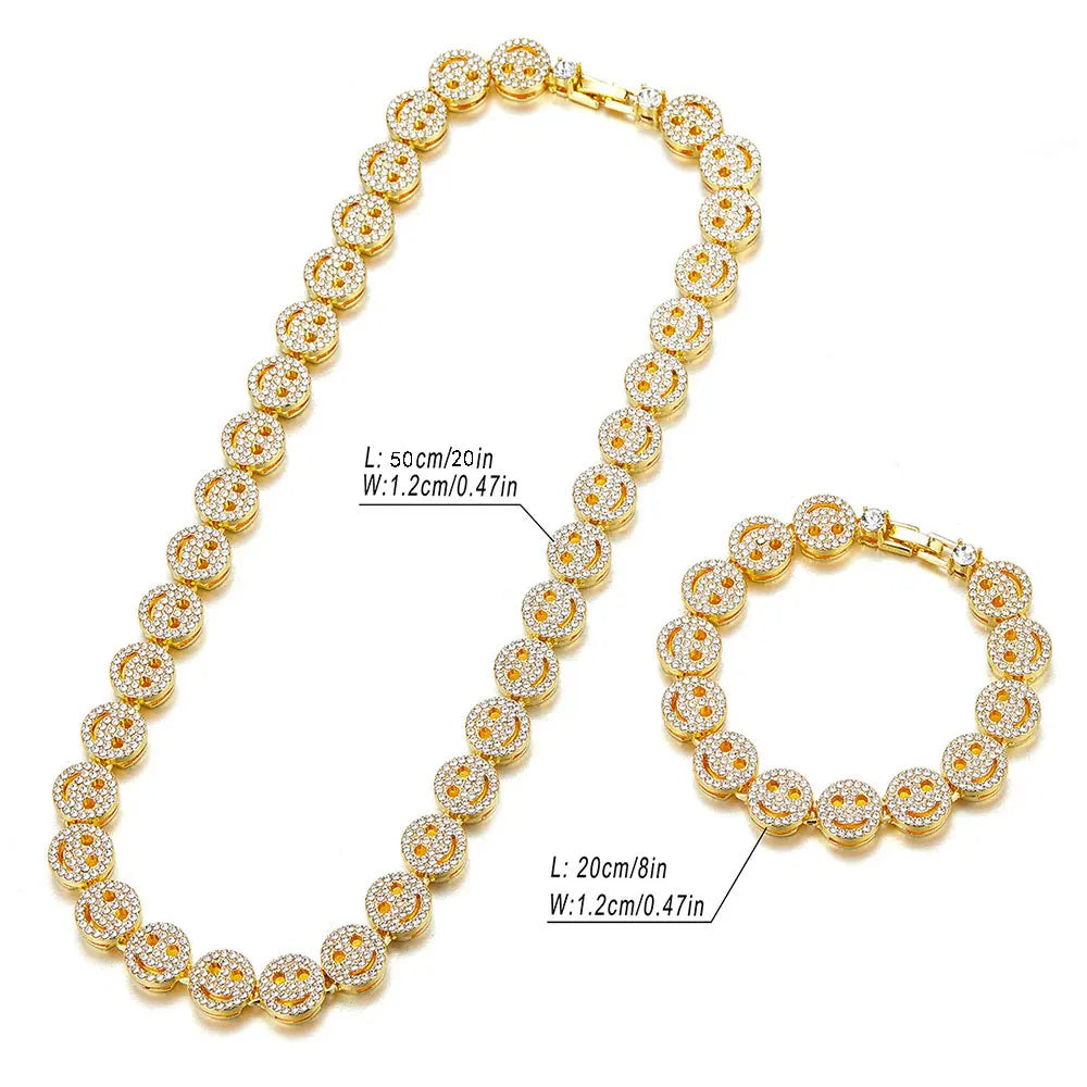 Hip Hop Iced Out Smiley Tennis Chain Necklace - Afrilinker