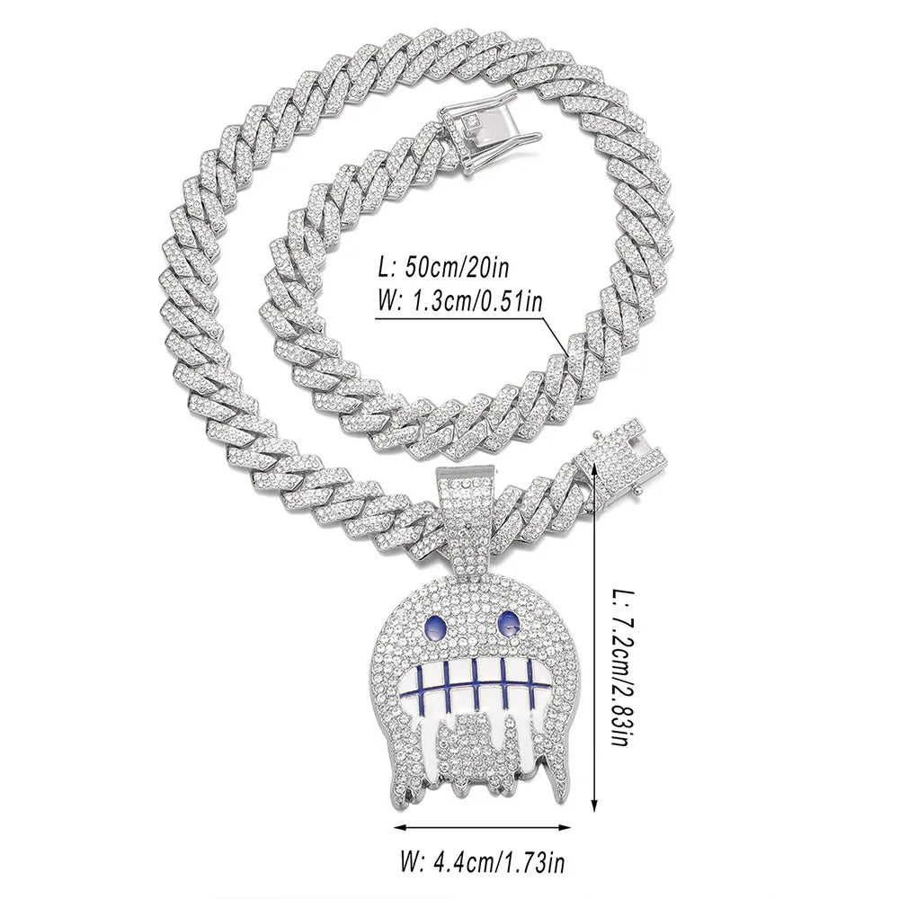 Hip Hop Iced Out Round Face Pendant Cuban Chain Necklace - Afrilinker