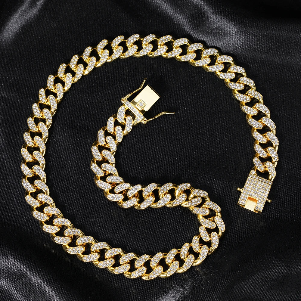 Hip Hop Iced Out Crystal Cuban Link Chain Necklace - Afrilinker