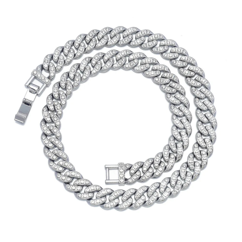 Unisex Hip Hop Iced Out 9MM Miami Cuban Chain Necklace - Afrilinker