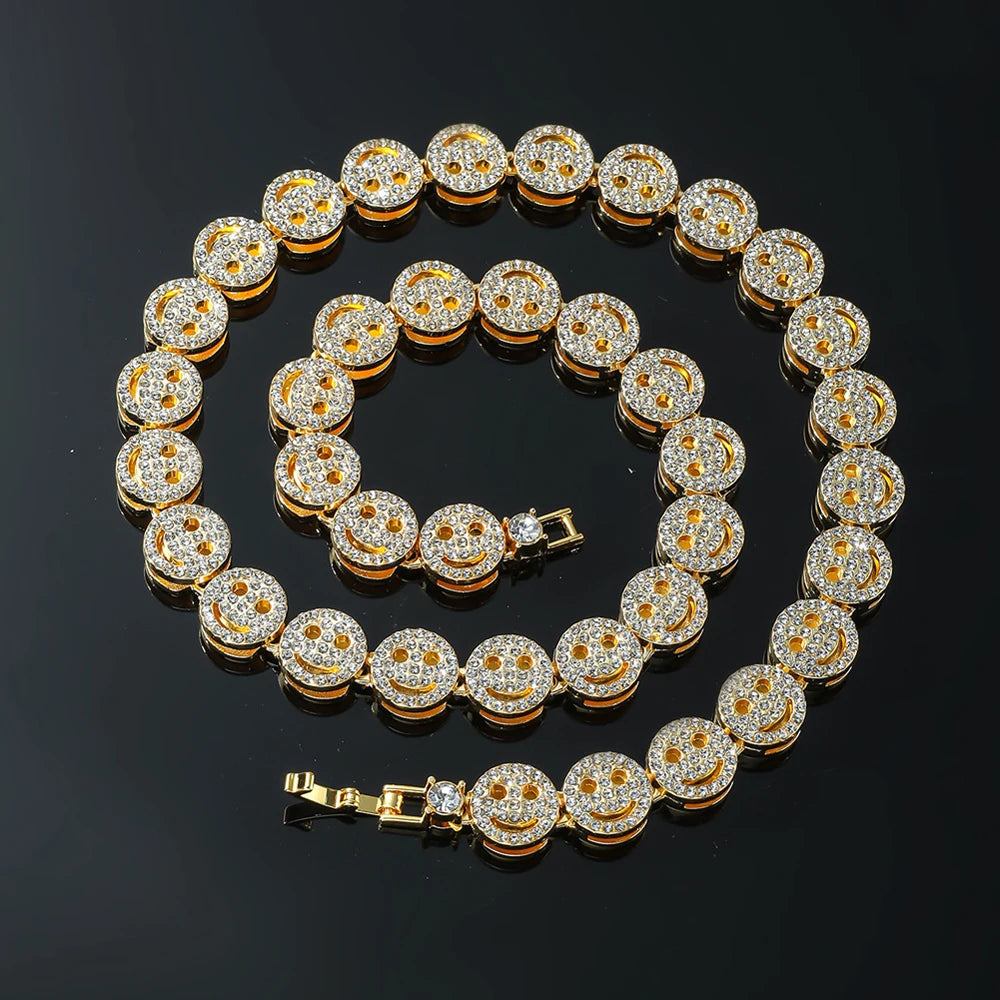 Hip Hop Iced Out Smiley Tennis Chain Necklace - Afrilinker