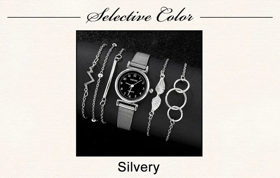 Fashion Casual Women's Watch & Bracelet Set - Silver Alloy - Afrilinker