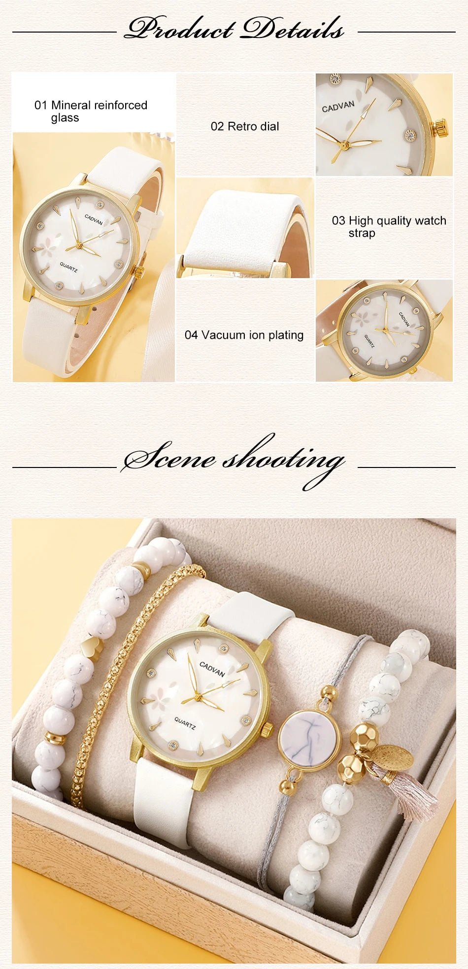 Women's Leather Band Quartz Watch Set - 5 - Piece Fashion Casual - Afrilinker