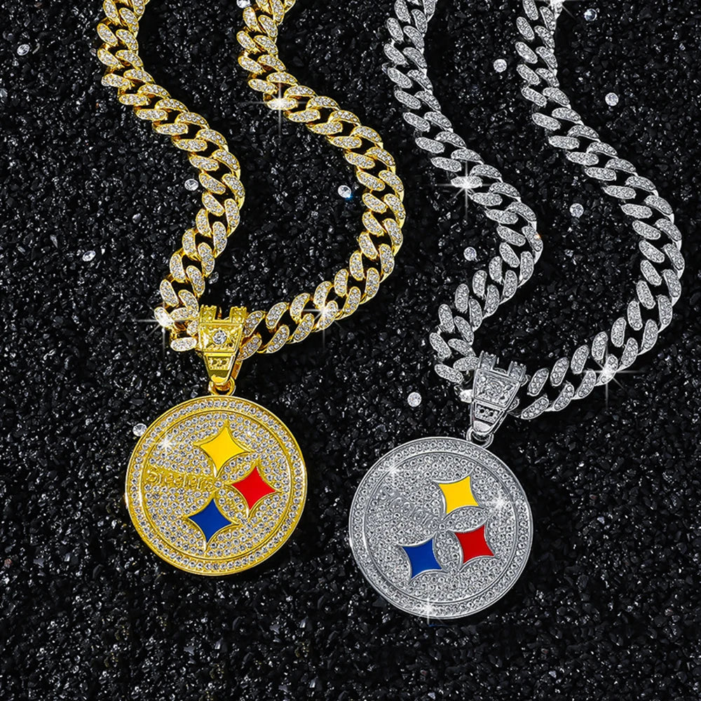 Hip Hop Iced Out Round Pendant Cuban Chain Necklace - Afrilinker