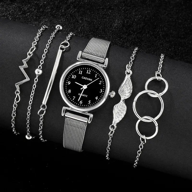 Fashion Casual Women's Watch & Bracelet Set - Silver Alloy - Afrilinker