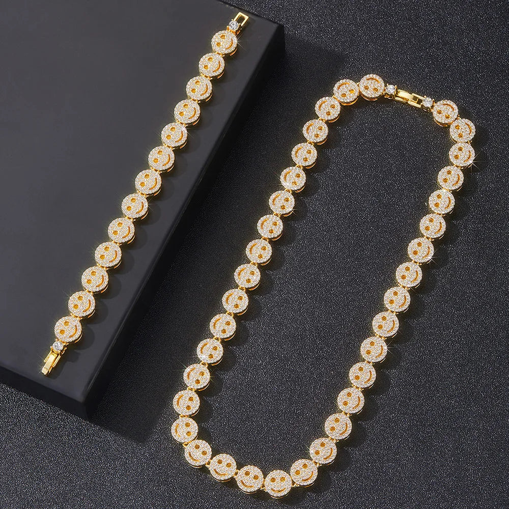 Hip Hop Iced Out Smiley Tennis Chain Necklace - Afrilinker