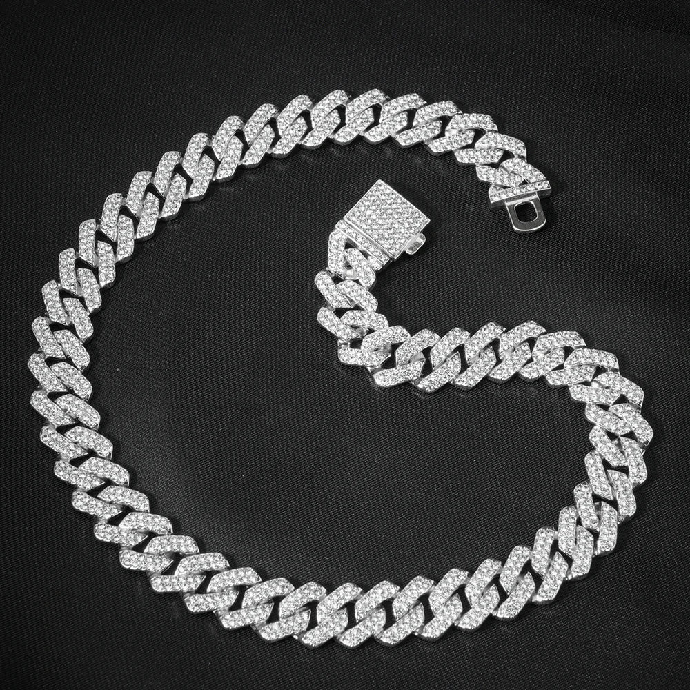 Unisex 13MM AAA Rhinestone Iced Out Miami Cuban Link Chain Necklace - Afrilinker