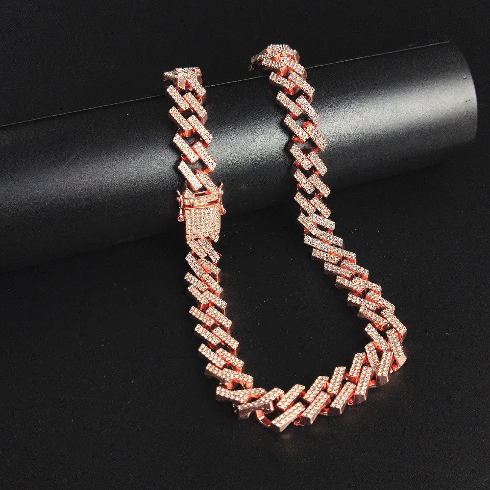 13mm Rhinestone Iced Out Square Miami Cuban Link Chain Necklaces For Men Women Rose Gold Silver Color Hip Hop Jewelry Neck Gift