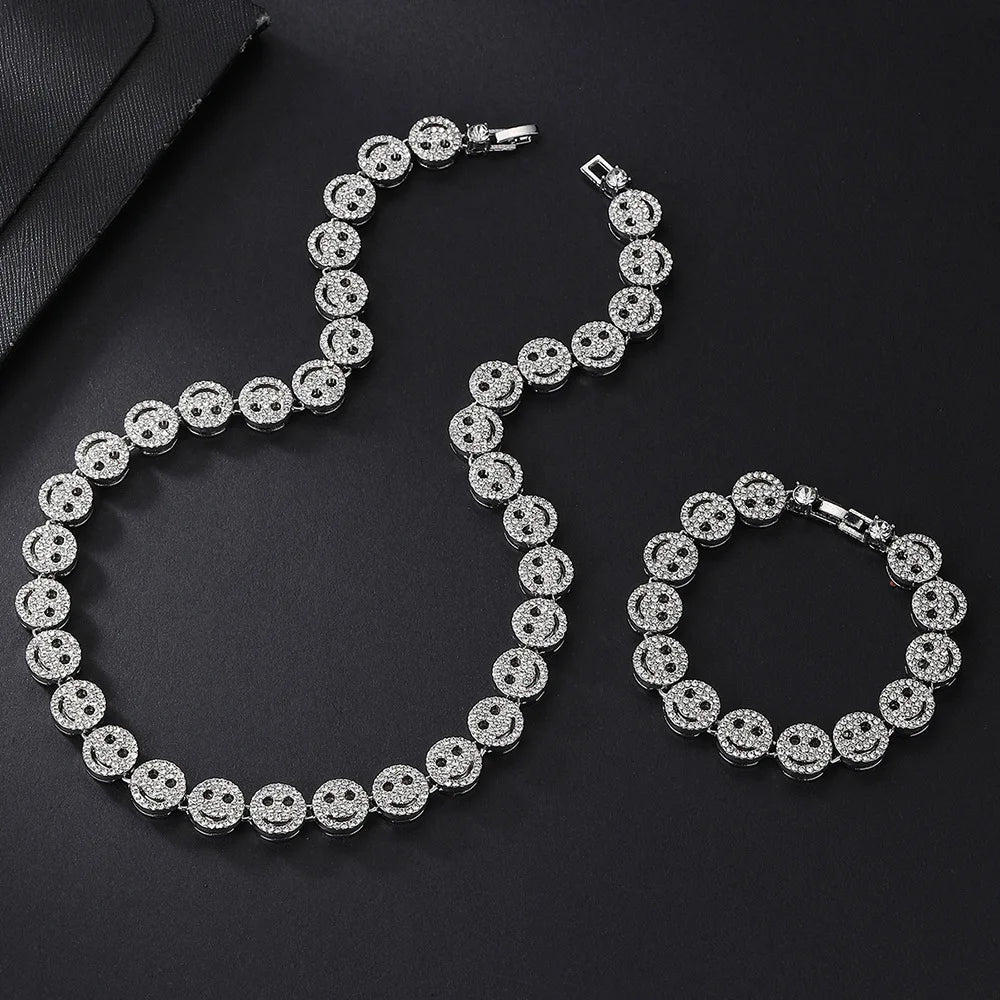 Hip Hop Iced Out Smiley Tennis Chain Necklace - Afrilinker