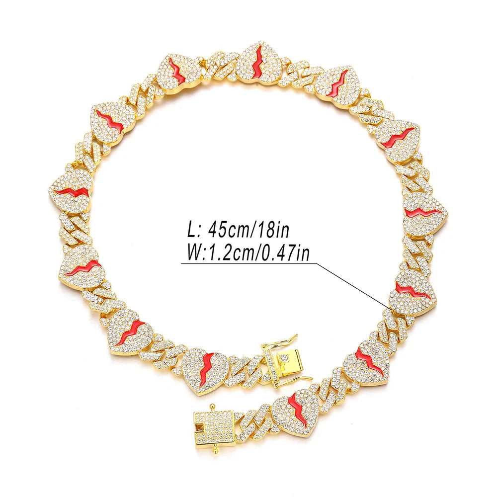 Hip Hop Iced Out Heart Pendant Link Chain Necklace - Afrilinker