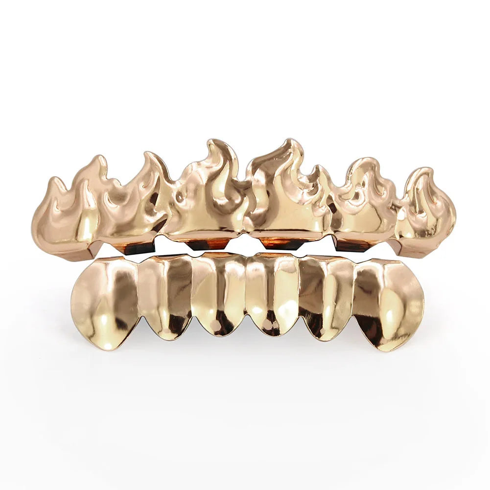 Gold/Silver Flame - Shaped Copper Dental Grillz - Afrilinker